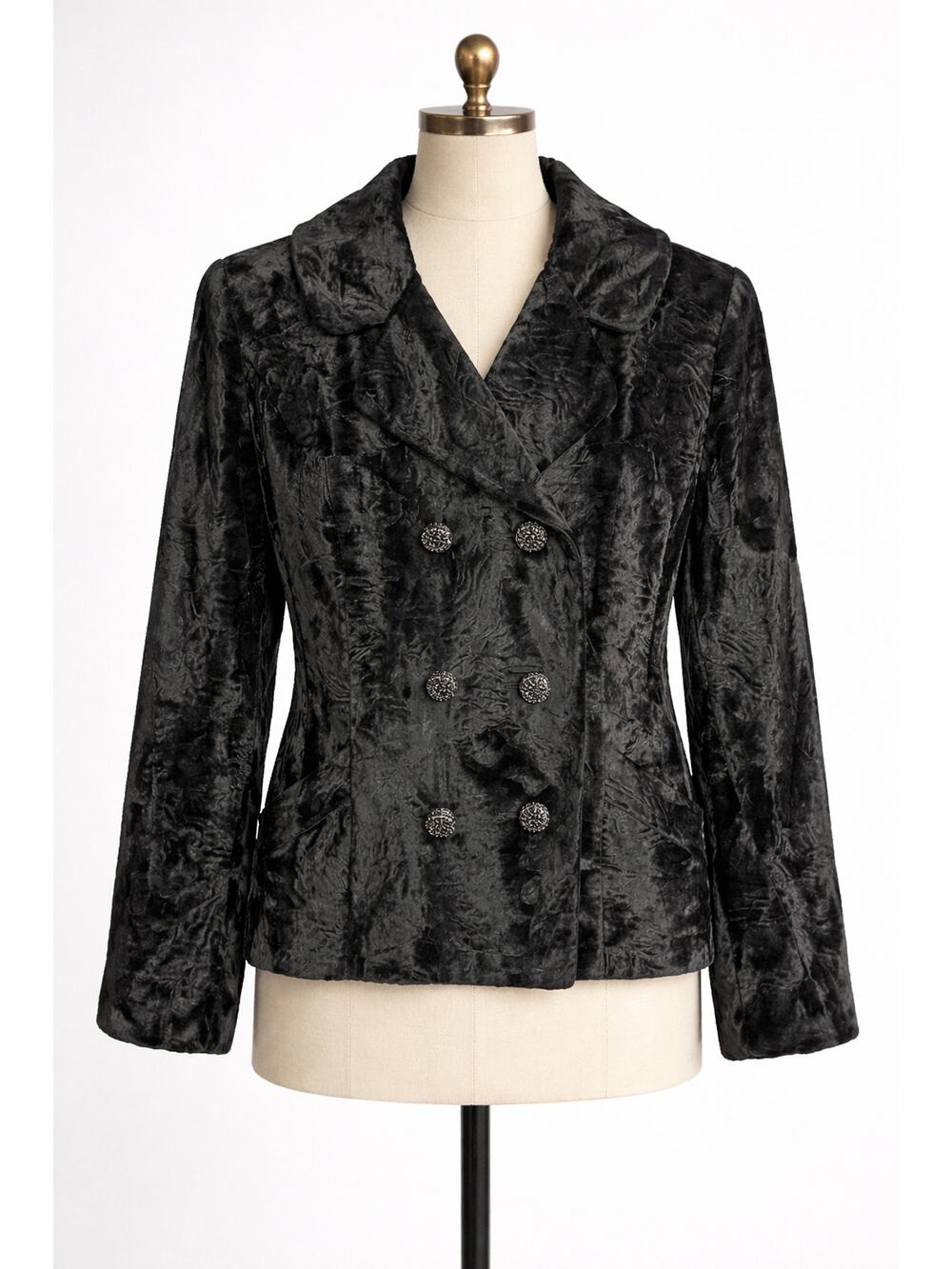 Vintage Black Faux Fur Jacket Rhinestone Buttons Borella Fur